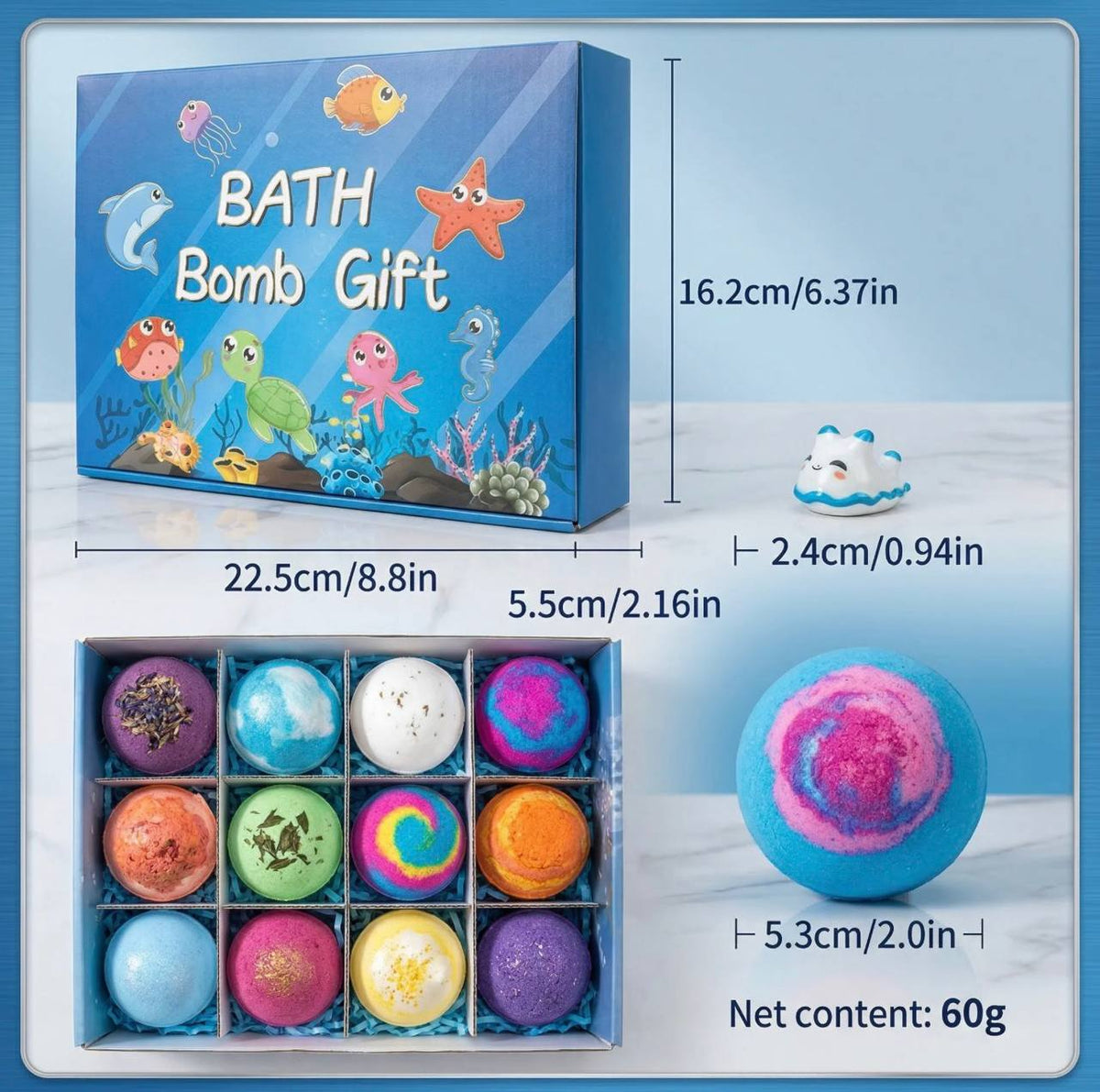 Phenika™ Kids Bath Bombs with Hidden Surprise Toys – 12 Pack Fun Set